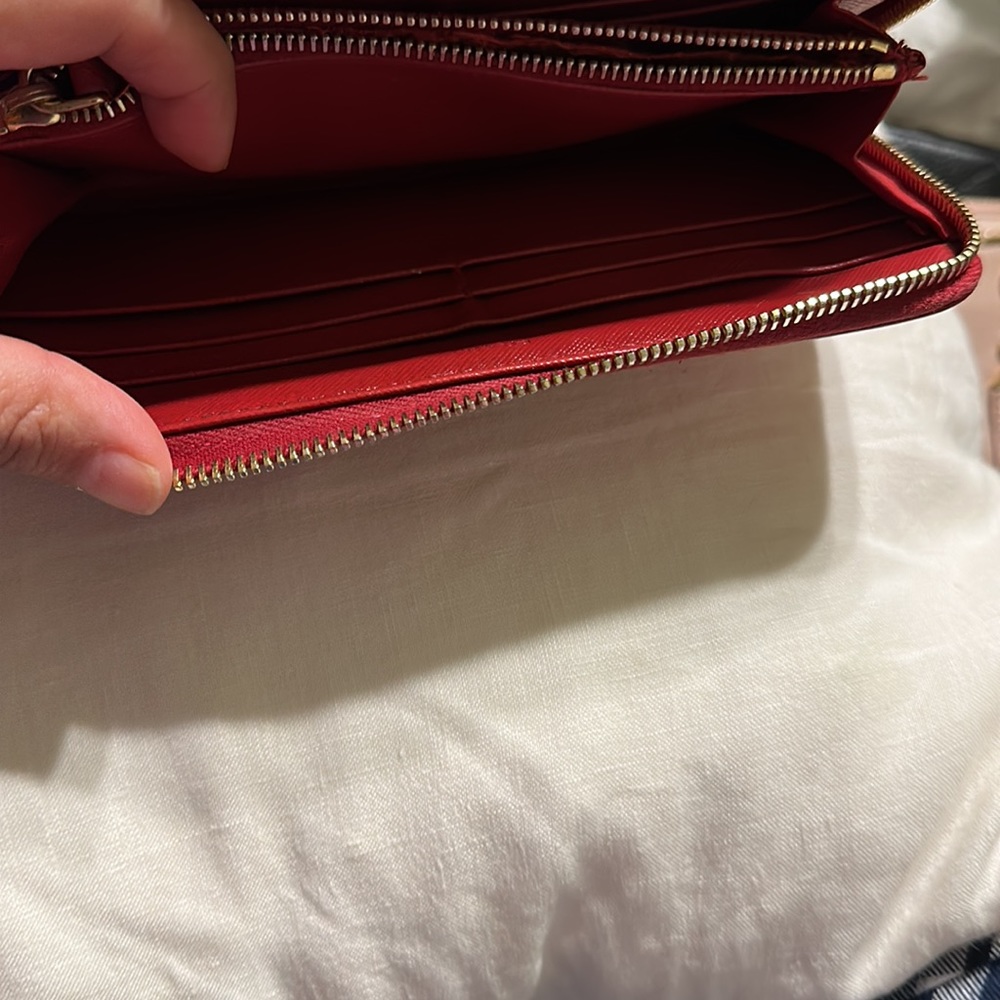 PRADA Logo Ribbon Long Bifold Wallet Saffiano Leather Red - Picture 4 of 6